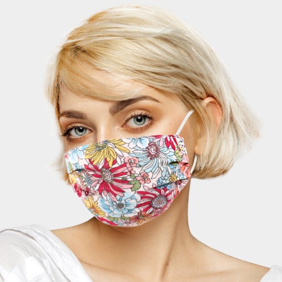 Accessories - 5 for $25 Pink Flower Print Fashion Face Mask